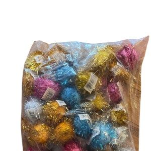 Vo-Toys 1.5 Inch Color Glitter Pom Pom Shiny Balls 40 Pack Cat Toy Colorful Lot